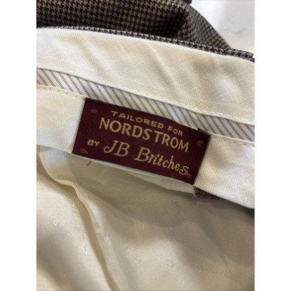 VTG Nordstrom JB Britches Pleated Pants Brown Houndstooth 100% Virgin Wool 36x30 - Picture 6 of 9
